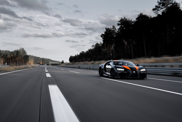 Black Bugatti Chiron Supercar on Highway