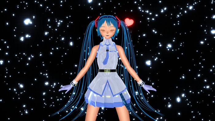Hatsune Miku with blue hair and headphones in space