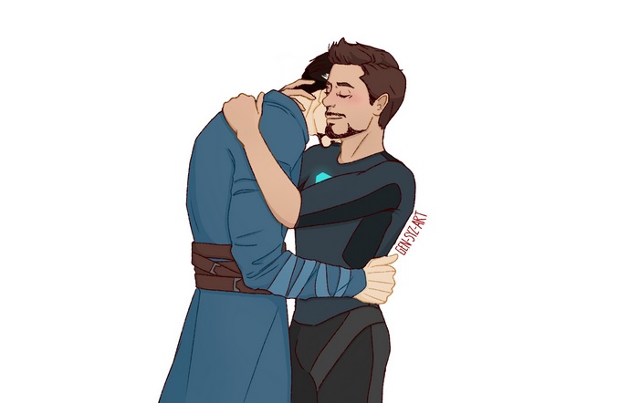 Tony Stark and Doctor Strange Embrace