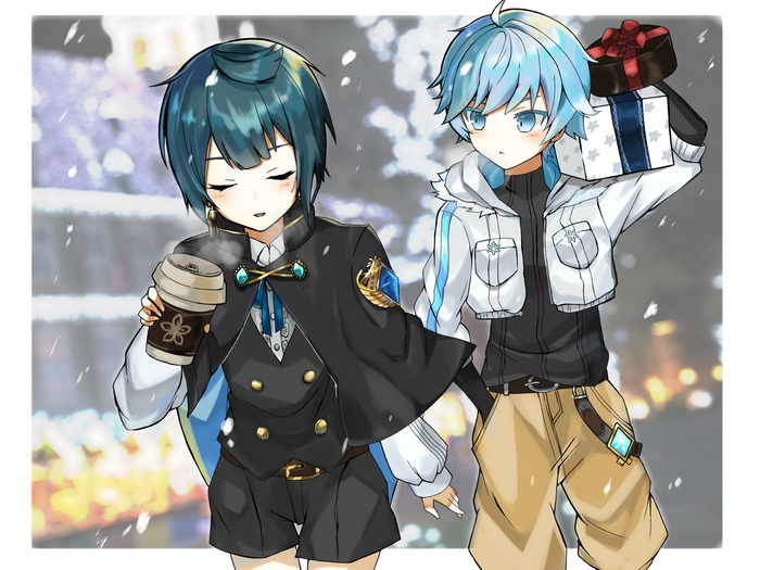 Xingqiu and Chongyun from Genshin Impact with gifts