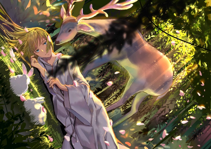 Enkidu from Fate/Grand Order with Deer and Rabbits