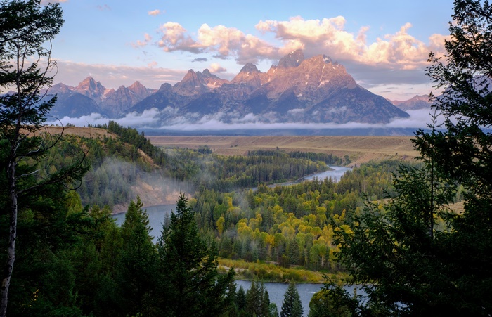 Grand Teton Mountains River Forest Landscape 4K