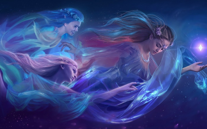 Fantasy Fairies in a Starry Night Sky