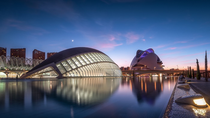 City of Arts and Sciences in Valencia, Spain at dusk