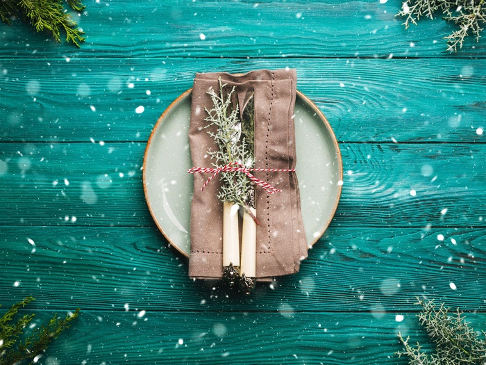 Christmas Table Setting with Plate and Napkin