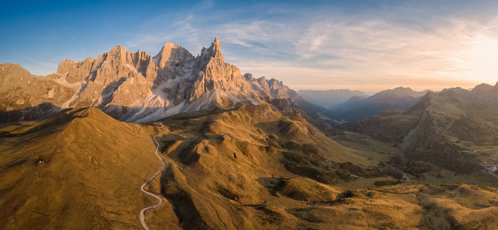 Panoramic View of Dolomites in Morning Light