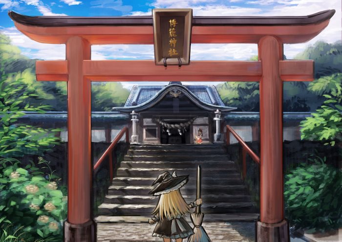 Touhou 4K: Reimu Hakurei and Marisa Kirisame at Shrine