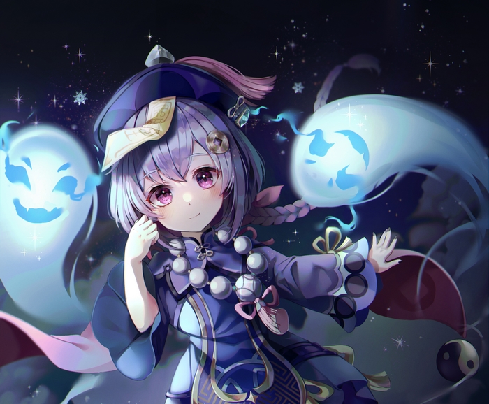 Qiqi from Genshin Impact with spirits