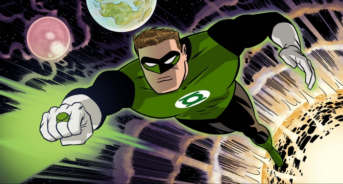 Green Lantern from DC Comics flying in space