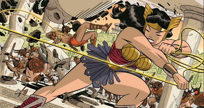 Wonder Woman from DC Comics fighting enemies