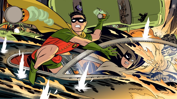 Batman and Robin in a car chase