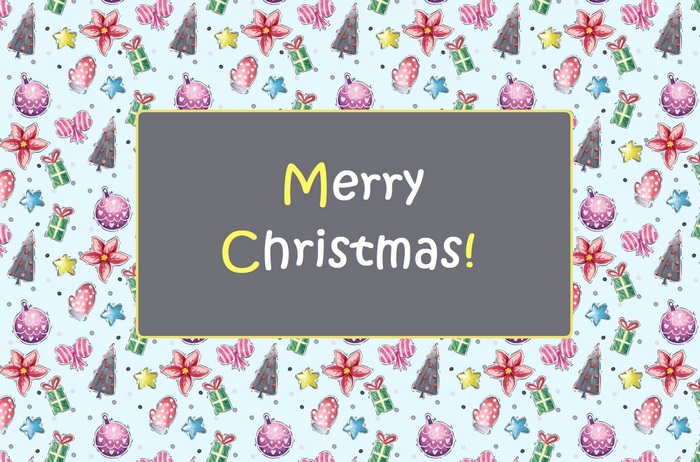 Merry Christmas text with Christmas ornaments pattern