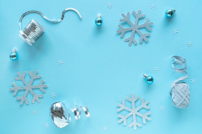 Christmas decorations on a blue background