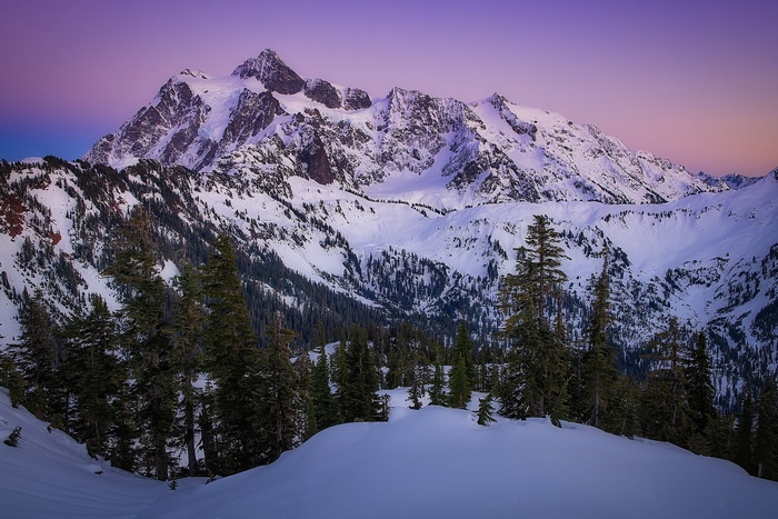 Mount Shuksan in the Cascade Range at Sunset