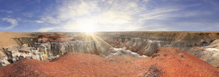 Panorama of a sunlit canyon in the USA