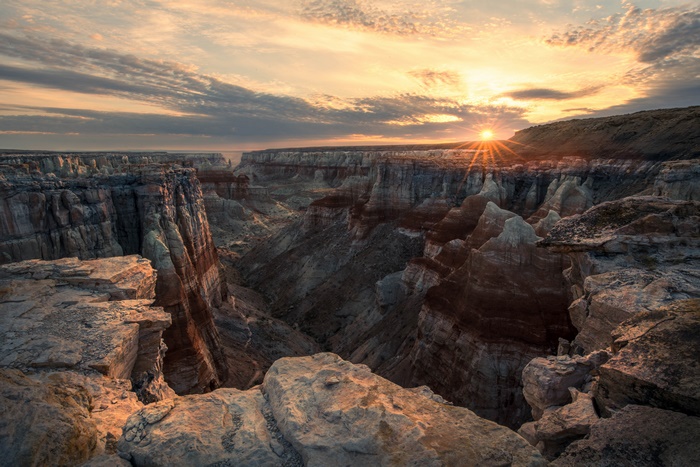 Canyon at Sunset with Sunburst