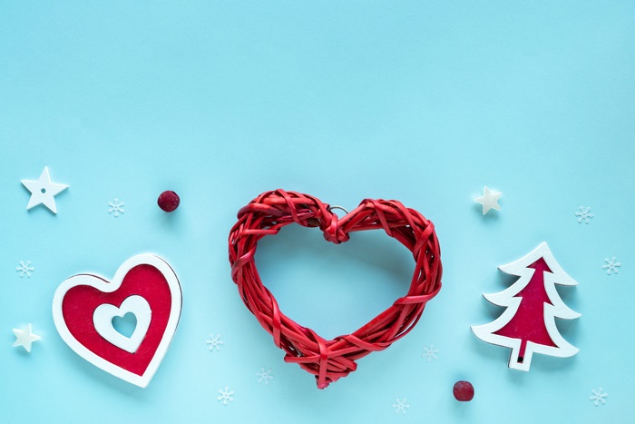 Christmas decorations with hearts and snowflakes