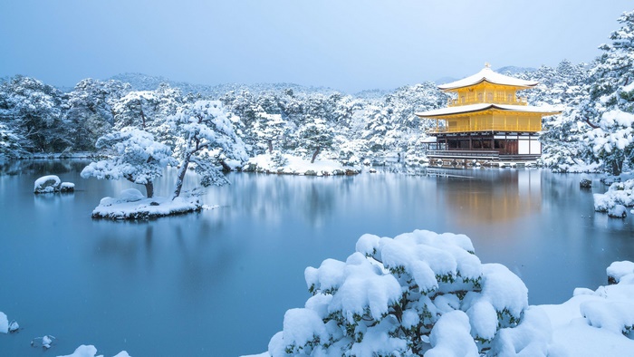 Kinkaku-ji Temple in Kyoto during Winter Snow