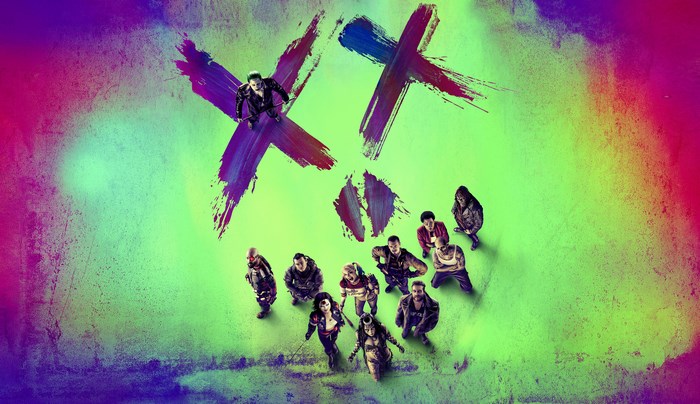 The Suicide Squad characters against a colorful background