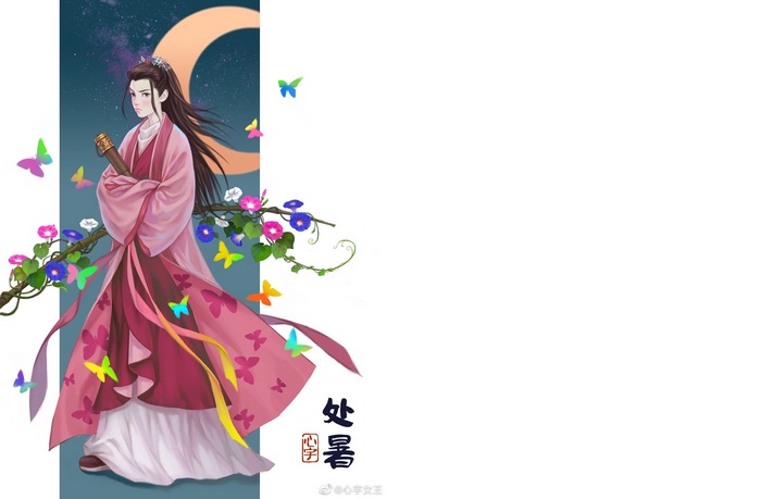 Song Ji Yang with butterflies and morning glories