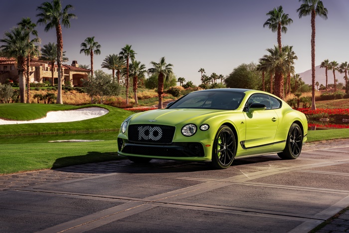 Green Bentley Continental GT on a Golf Course