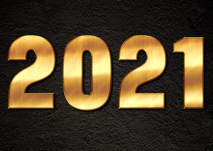Golden 2021 Numbers on Black Textured Background 4K