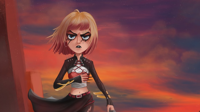 Gothic Woman with Blonde Short Hair and Aqua Eyes