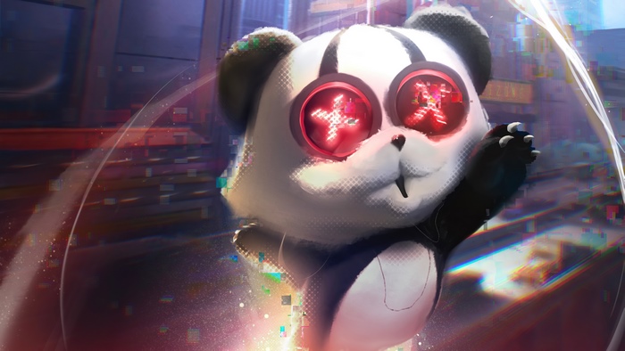Cyberpunk Panda with Red Glowing Eyes