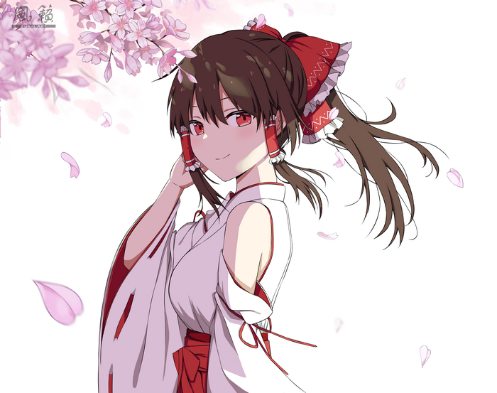 Reimu Hakurei from Touhou Project with cherry blossoms