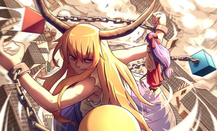 Suika Ibuki and Reimu Hakurei from Touhou 4K