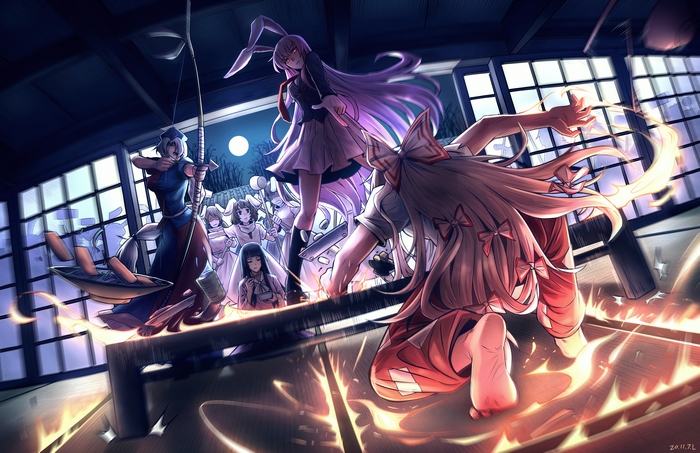 Fujiwara no Mokou, Kaguya, Tewi, Reisen, Eirin from Touhou Project