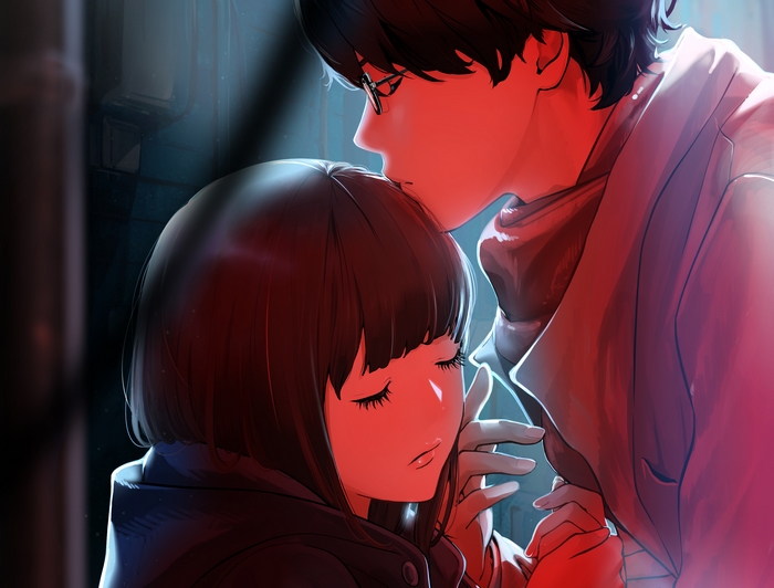 Anime couple sharing an intimate moment