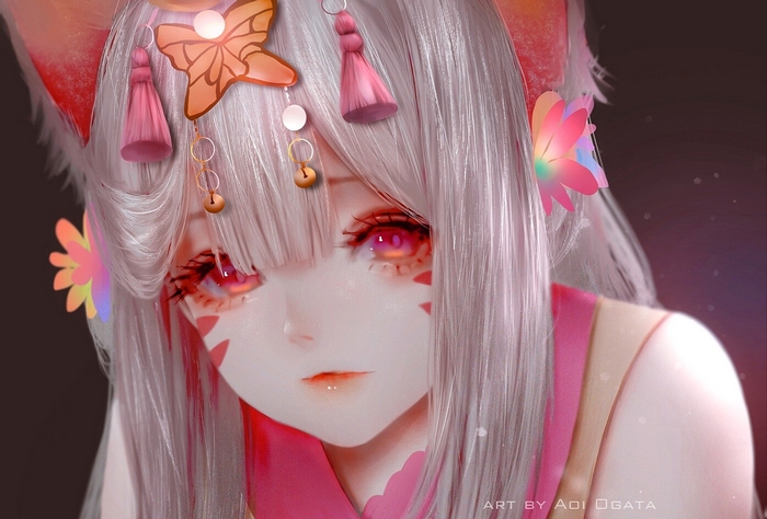 Anime girl with white hair and red eyes