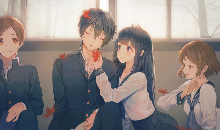Hyouka 4K: Hōtarō Oreki, Eru Chitanda, Satoshi Fukube, Mayaka Ibara