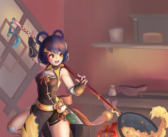 Xiangling from Genshin Impact cooking
