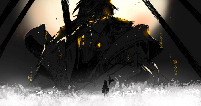 Lumine, Paimon and Zhongli from Genshin Impact
