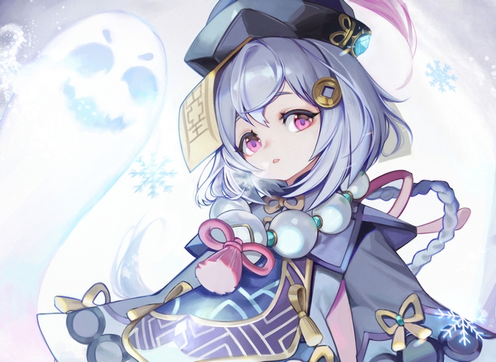 Qiqi from Genshin Impact with ghosts