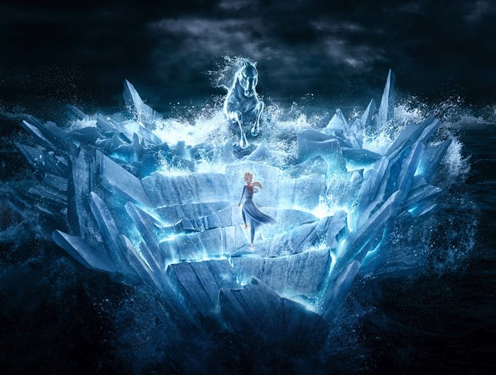 Elsa from Frozen with a water horse on ice