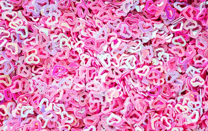 Pink and purple heart-shaped confetti
