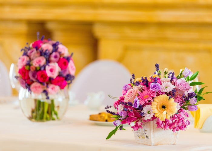 Flower bouquets on a table