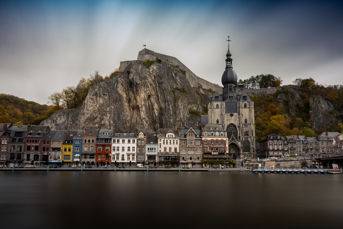 Collage of buildings and a fortress in Dinant, Belgium