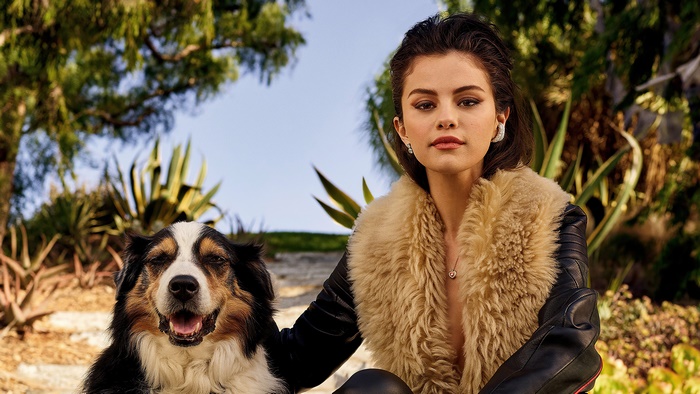 Selena Gomez with her dog outdoors