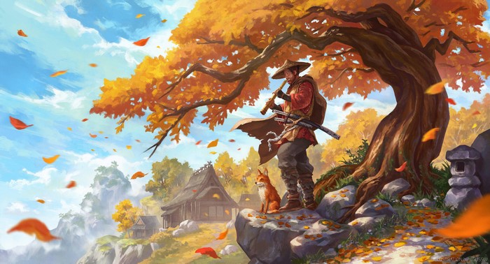 Jin Sakai with Fox in Autumn