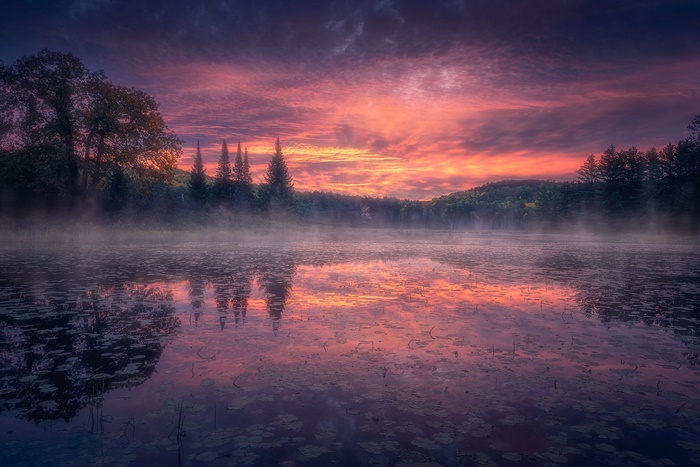 Lake at Sunset with Fog