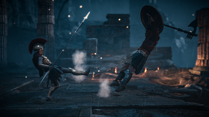 Two warriors fighting in Assassin's Creed Odyssey 4K