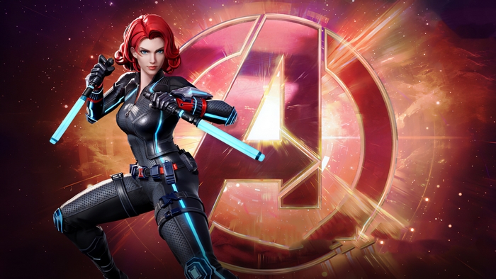 Black Widow from Marvel Super War with Avengers logo