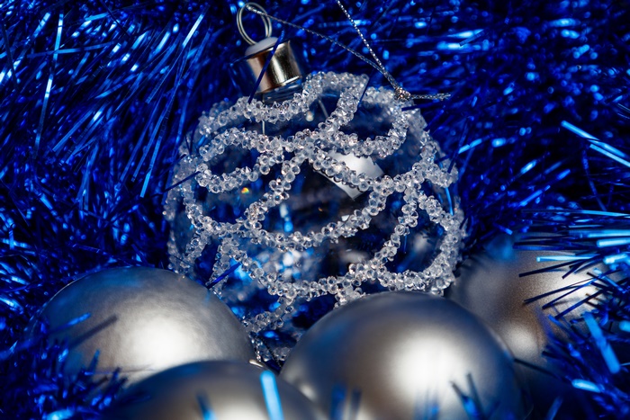 Christmas Ornaments with Blue Tinsel