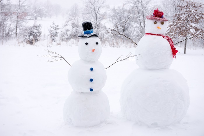 Two snowmen in a snowy landscape