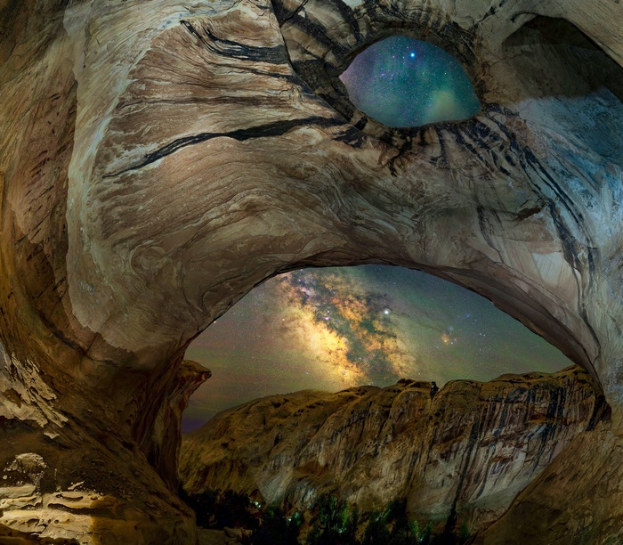 Milky Way seen through a cave arch