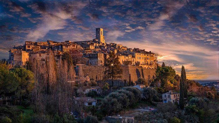 Saint-Paul de Vence village in France at sunset